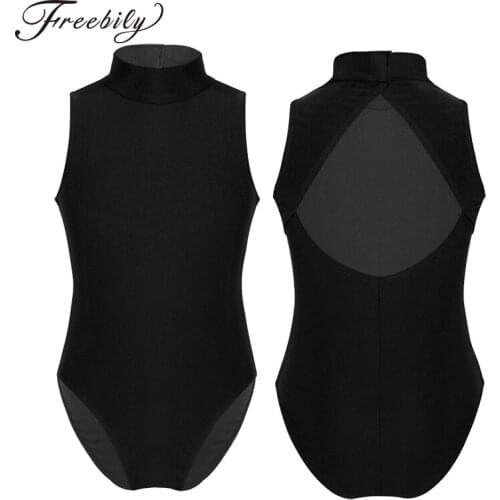 Girls Ballet Dance Leotard Sleeveless Open Back High Mock-Turtleneck Neck Cutout Back Ballet Gymnastics Leotard Body Suit