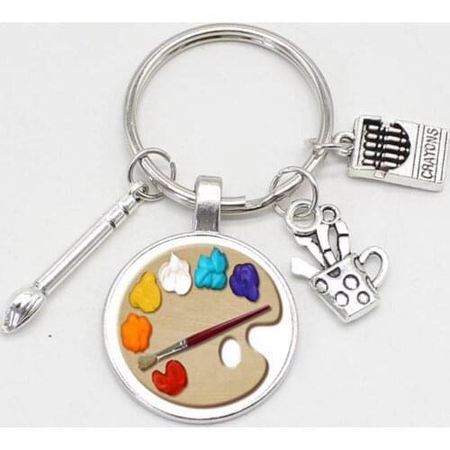 New painting paint palette glass keychain artist metal keychain