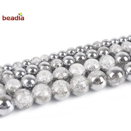 Hot Sale 6/8/10/12mm One Side Plated Silver Cracked Crystal Natural Stone Beads For Jewelry Making DIY Bracelet Necklace