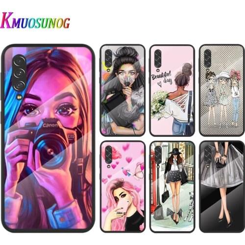 Fashion Female Girl For Samsung Note 20 10 9 8 Ultra Lite Plus 5G A70 A50 A40 A30 A20 A10 Tempered Glass Phone Case
