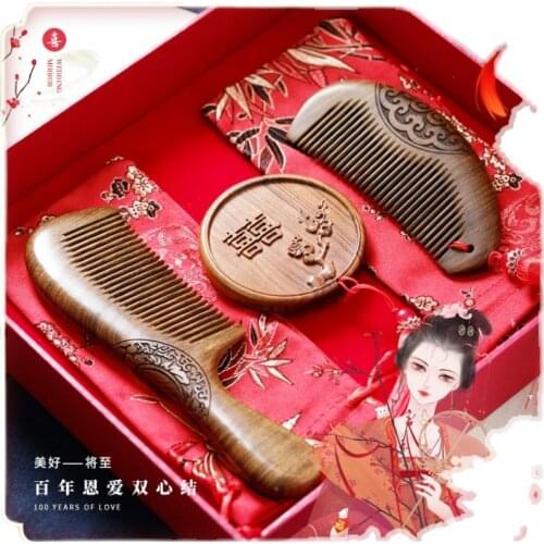 Comb Set Wood Comb A Pair of Gift Box Gift Couples with Sandalwood Pair Comb Handmade Creative Gifts