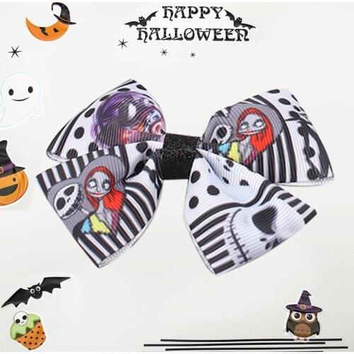 Baby Girl Halloween Bow Grosgrain Ribbon Hairpin Skeleton Skull Hair Clips Kids Headwear for Girls Fashion Barrettes