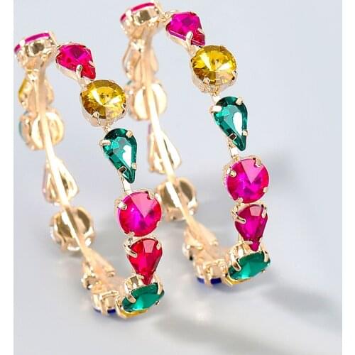 JIJIAWENHUA New Rhinestone Big Hoop Earrings Luxury Jewelry Pendant Womens Earrings Dinner Party Fashion Jewelry Accessories