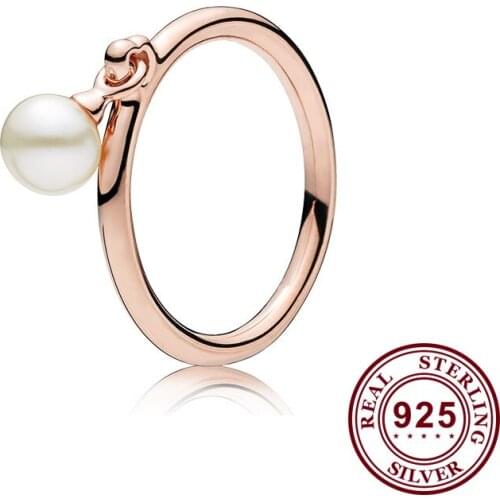 Original 925 кольцо Silver Pan Ring Creative Pearl Pendant Rose Gold Pan Ring For Women Wedding Party Gift Fashion Jewelry