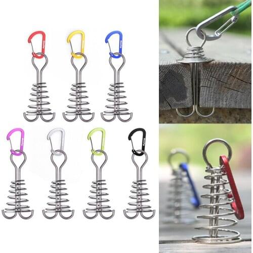 Camping Tent Pegs Awning Tent Fixed Hook Plank Floor Spring Nails for Carabiner Hooks Outdoor Camping Buckle Tent Accessories