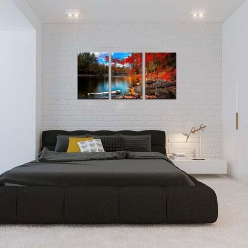 Red Maple Leaves Canvas Wall Art 3 Piece Autumn Scenery Canvas Prints for Home Decor Printed On Canvas Drop shipping