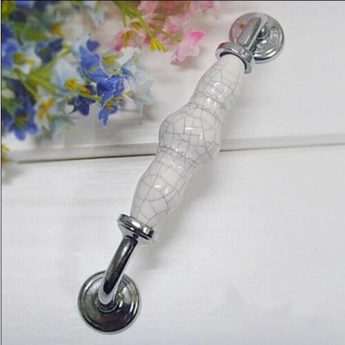 128mm Kichen Cabinet handles white Crack ceramic cupboard pulls silver drawer Dresser wardrobe Furniture Handles pulls knob 5"
