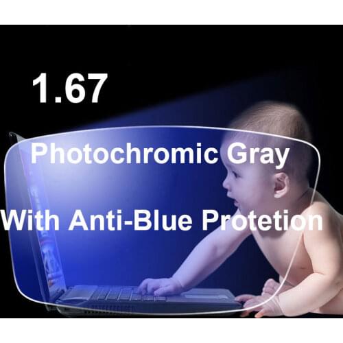 1.67 Photochromic-Gray Lenses with Anti-blue Ray Protection Optical Prescription Glasses Lenses Anti-reflective and Anti-glare