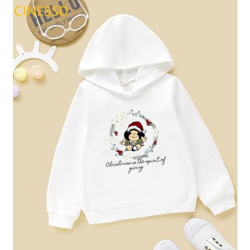 Harajuku Kawaii Mafalda Christmas Cartoon Hoodie Girls QUINO Funny Print Child Long Sleeve Tops Kids Winter Warm Sweatshirts