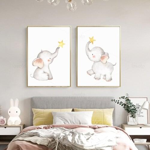 Cute Little Elephant Kids Poster Baby Animal Print Canvas Painting Nursery Wall Art Paintings In The Bedroom Decorative Pictures