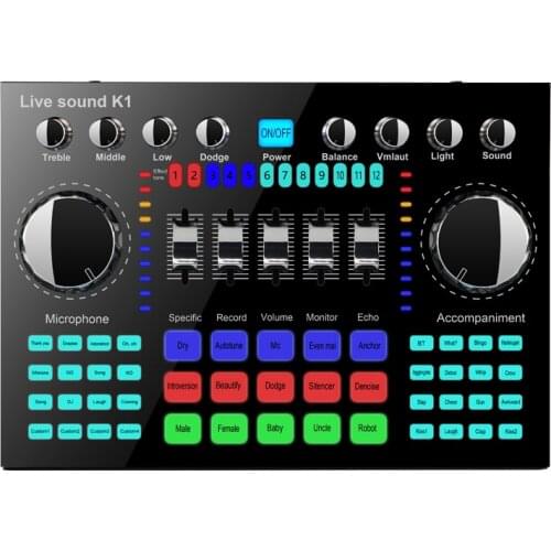 New K1 Computer Phone Voice Changer HIFI Live Sound Card Mixer Board Streaming Audio Bluetooth 5.0 Universal