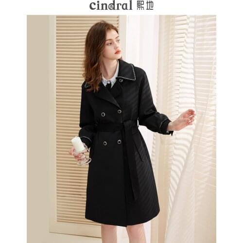 2021 Spring New Black Windbreaker Womens Mid-length Hepburn Style Drape Anti-wrinkle Atmospheric Jacket