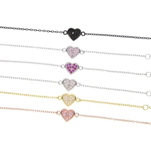 6 colors tiny micro pave cz heart charm delicate girl gift 17cm length dainty chain valentines gift simple bracelet