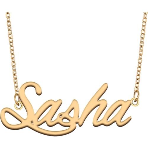 Sasha Name Necklace for Women Stainless Steel Jewelry 18k Gold Plated Nameplate Pendant Femme Mother Girlfriend Gift