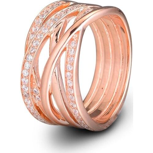 Entwined Rings with Rose Gold Color 100% 925 Sterling-Silver-Jewelry Free Shipping