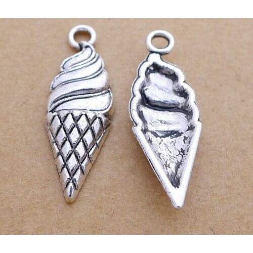 20pcs/Lot 25x8mm Antique Silver Color Ice Cream Charms Pendant For Jewelry Making DIY Jewelry Findings