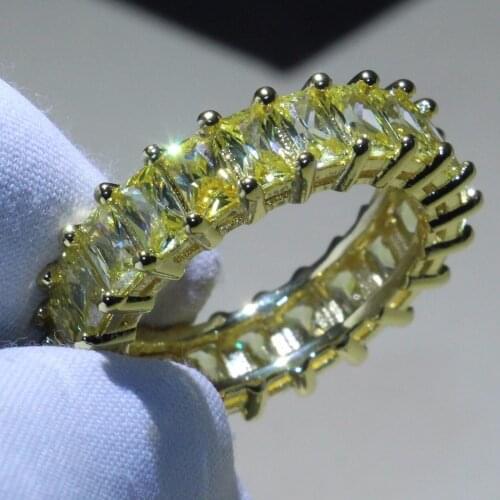 Full Princess Cut Four Claw 5A Champagne gold Cubic Zirconia Luxury Jewelry 925 Silver Fill Party Circle Wedding Band Ring Gift