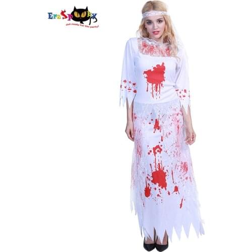 Eraspooky Scary Bloody Ghost Bride Costumes Halloween costume for Women Sexy Lace Dress Carnival Party Fancy Dress Headpiece