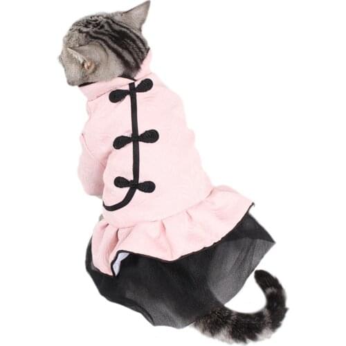 Pink Cats Dresses Jacquard Weave Chinese Cheongsam Style Dresses Birthday Gift for Cats Pets Clothes kedi giysileri S-XXL