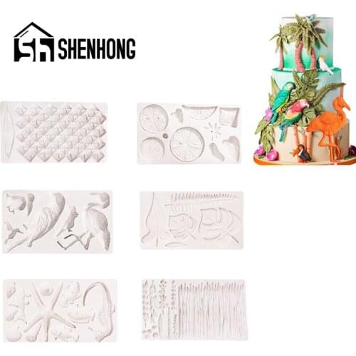 SHENHONG Leaf Fruits Birds Paste Sugar Craft Silicone Fondant Cake Mold Flamingo Pineapple Seahorse Decorate Mould Chocolate Pan