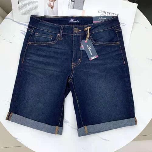 Summer Skinny Biker Shorts Women High Waist Jeans Elastic Flanging Breeches Feminino Five Points Denim Shorts Plus Size
