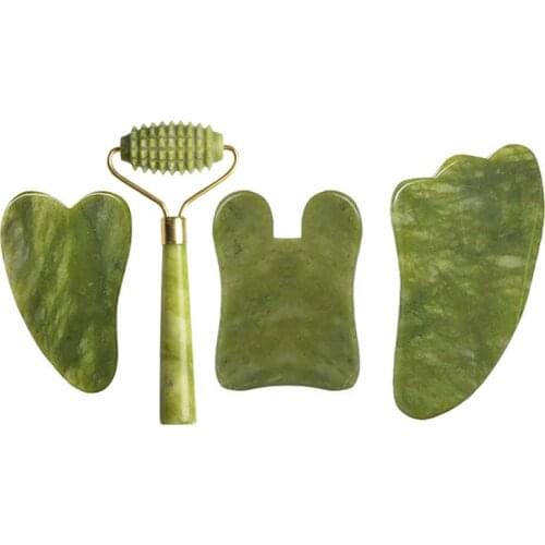 Natural Gouache Scraper Face Massage Roller Set Gouache Stone Body Facial Jade Roller Massager Gua Sha Scraper Face Massage Tool