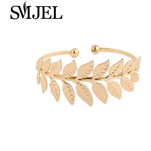 SMJEL 2017 New Fashion Open Leaf Bracelet Bangles for Women Boho Big Leaf Cuff Bangles Wedding Gift G062