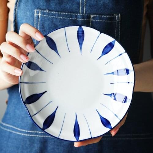Japanese style Blue stripes pattern hand-painted Plum plate ceramic household dish plate dinner plates deep soup plate