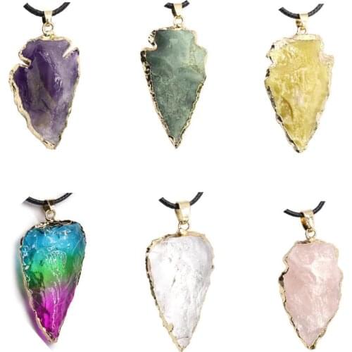 Triangle Healing Crystal Point Pendant for Women Men Gold Plated Duzy Quartz Necklace Triangle Stone Jewelry