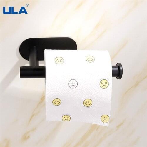 ULA Stainless Steel Toilet Roll Paper Holder Black Punch-Free Kitchen Tower Holder Self Adhesive Wall Mounted Tissue Towel Rack
