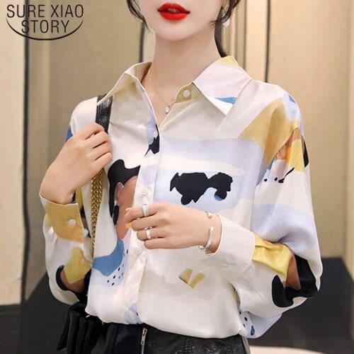 Korean Loose Long Sleeve Women Blouses Blusas Mujer De Moda 2021 Autumn Fashion New Slim Print Plus Size Women Shirts 6962 50