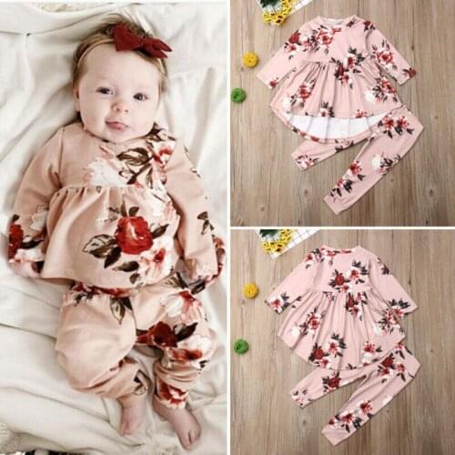 Baby Spring Autumn Clothing Toddler Baby Girls 2PCS Sets Clothes Floral Long Sleeve Tutu Dress Pants Soft Cotton Outfits