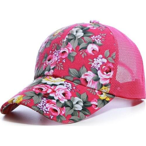 Women Mesh Cap Flower Baseball Cap Summer Snapback Hats Adjustable Casual Outdoor Sport Sun Hat