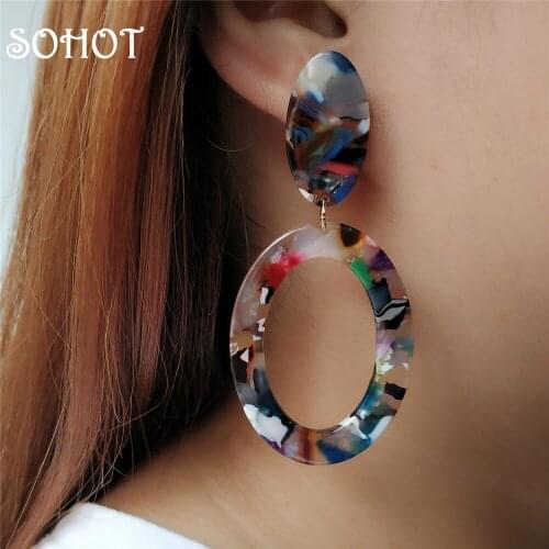 SOHOT Creative Oval Colorful Acrylic Drop Earrings Bohemia Style Hot Wholesale Women Jewelry Brincos For Beach Gift