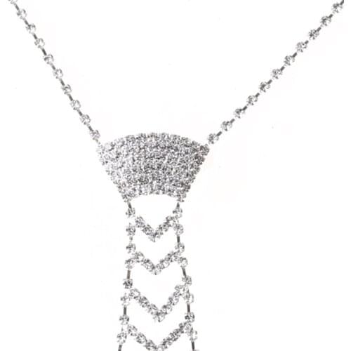 40GC Glitter Faux Crystal Rhinestone Neck Tie Luxury Diamond Jewelry Necklace Collar