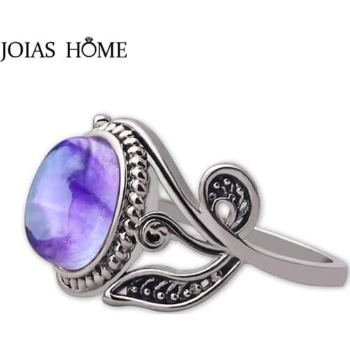 JoiasHome Vintage amethyst 925 silver ring with round natural gemstone Wedding Engagement silver women Fine Jewelry Size 6-10