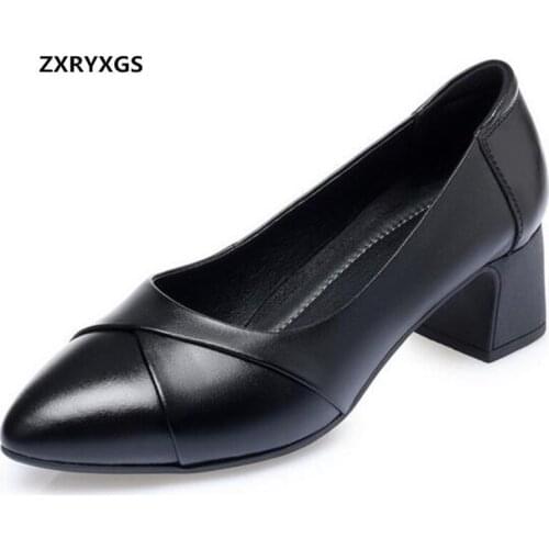 ZXRYXGS Top Cowhide Spring Women Shoes High Heels 2020 Plus Size Soft Comfort Non-slip Women High Heel Shoes Woman Leather Shoes