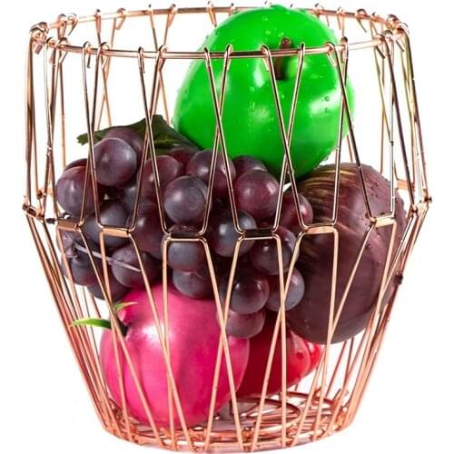 1 Pcs Flexible Wire Fruit Bowl,Transforming,Kitchen Countertop Storage Basket for Fruit Bread&Decorative Items,Rose Gold