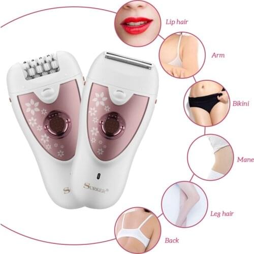 2 in1 SURKER Electric Women Shaver Epilator Razor Washable Painless Hair Removal Body Face Bikini Trimmer Shaving Machine SK-513