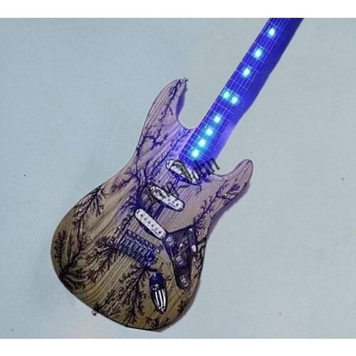 Carving Ash Body Single Wave Electric Guitar,Rosewood Fingerboard With LED Lamp No Paint BJ-233-1