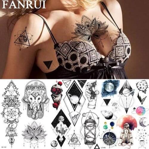 FANRUI Mandala Flower Ganesha Elephant Temporary Tattoos For Women StickerBody Art Arm Custom Tattoo Black Henna Tatoos