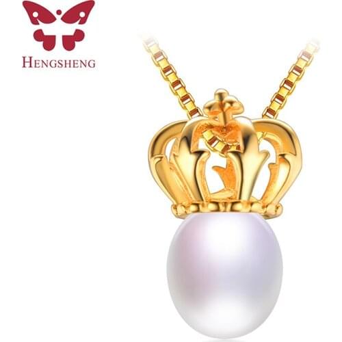 HENGSHENG Natural White Pearl Pendants&Necklaces,Gold Crown Shape Women Fashion Jewelry Pendant,Black/Pink/Purple Pearl,Wedding
