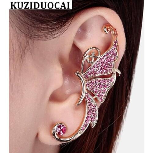 Kuziduocai New Fashion Jewelry Rhinestone Elves Butterfly Ear Clip Single Left ear Earrings For Women Brincos Pendientes E-138