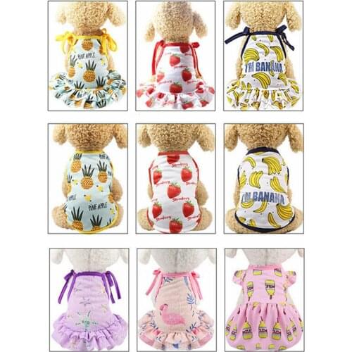 Summer Pet Dog Sling Dress Clothes Cute Fruit Print Skirt Vest Puppy Dresses