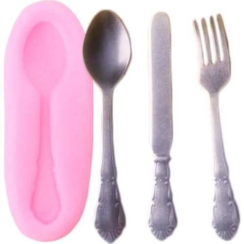 Spoon Fork Knife Silicone Mold DIY Party Cupcake Topper Fondant Cake Decorating Tools Clay Candy Chocolate Gumpaste Moulds