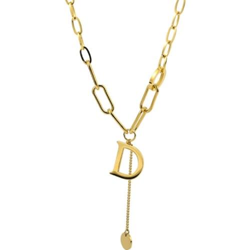 316L Stainless Steel Fashion Fine Jewelry Letter D H M Round Tassel Sexy Charms Thick Chain Choker Necklaces Pendants For Women