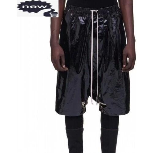 Brand Runway Mens Short Black Patent Leather Drop Crotch Harem Pants Top Quality Hip Hop Casual Loose Fit Elastic Waist Shorts