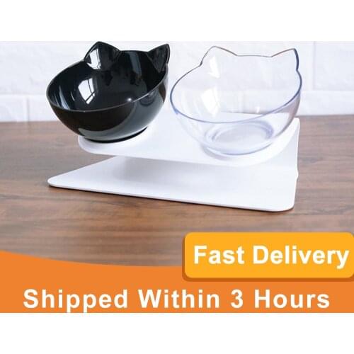 Non-slip Cat Bowls Double Bowls With Raised Stand Pet Food And Water Bowls For Cats Feeders Cat Bowl Pet Supplies Fast Delivery