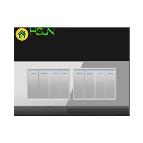 US Tempered Glass Gray 118 Type Switch Socket 1/2/3/4/5/6/7/8 Gang 2 Way Switch Real Glass LED Guide Light Mounting Boxes