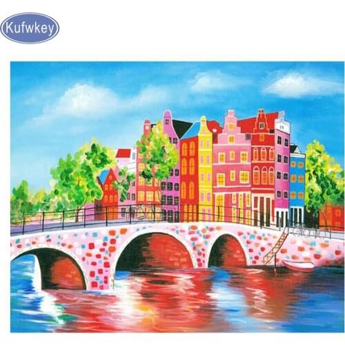 Full Square Diamond Painting Cross Stitch Kit"Amsterdam/city/Bridge"Crystal Embroidery Sale Mosaic Pictures of Rhinestones Decor